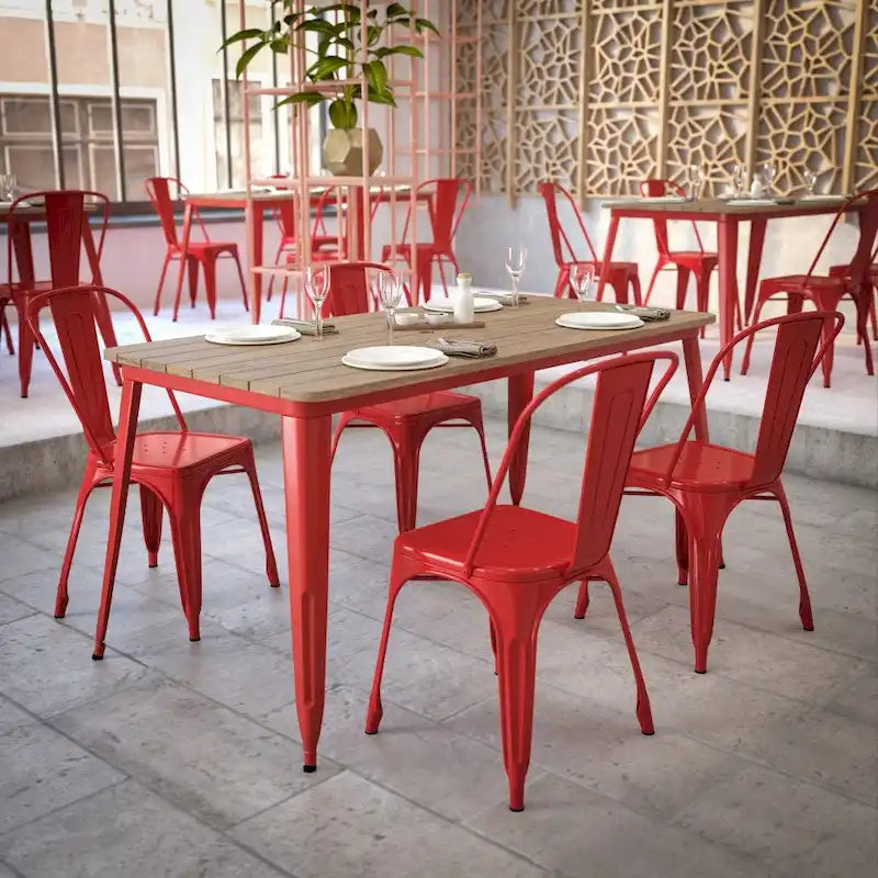 30x60 Commercial Poly Resin Restaurant Table with Umbrella Hole - 30 W x 60 D x 30 H