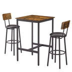 Mieres Industrial Style Rustic Farmhouse 3 Pieces Dining Table Set, Bar Table Set with 2 Bar Stools for Kitchen, Dining Room