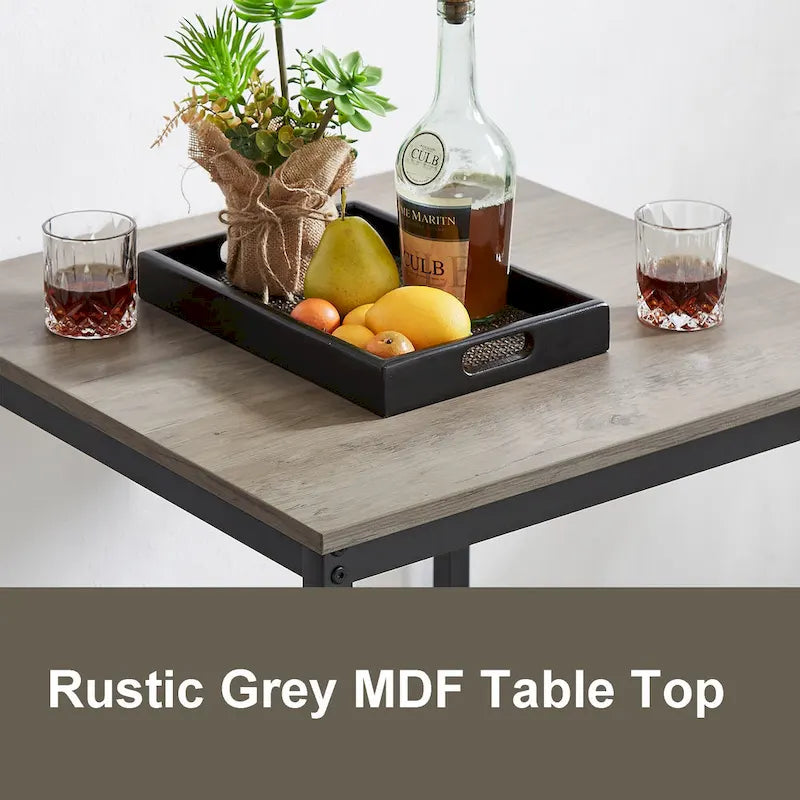 Mieres Industrial Style Rustic Farmhouse 3 Pieces Dining Table Set, Bar Table Set with 2 Bar Stools for Kitchen, Dining Room