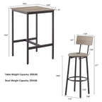 Mieres Industrial Style Rustic Farmhouse 3 Pieces Dining Table Set, Bar Table Set with 2 Bar Stools for Kitchen, Dining Room