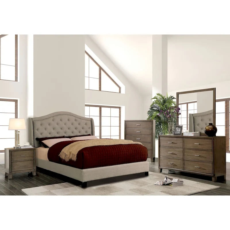 Furniture of America Wall Traditional Grey Fabric Tufted Platform Bed