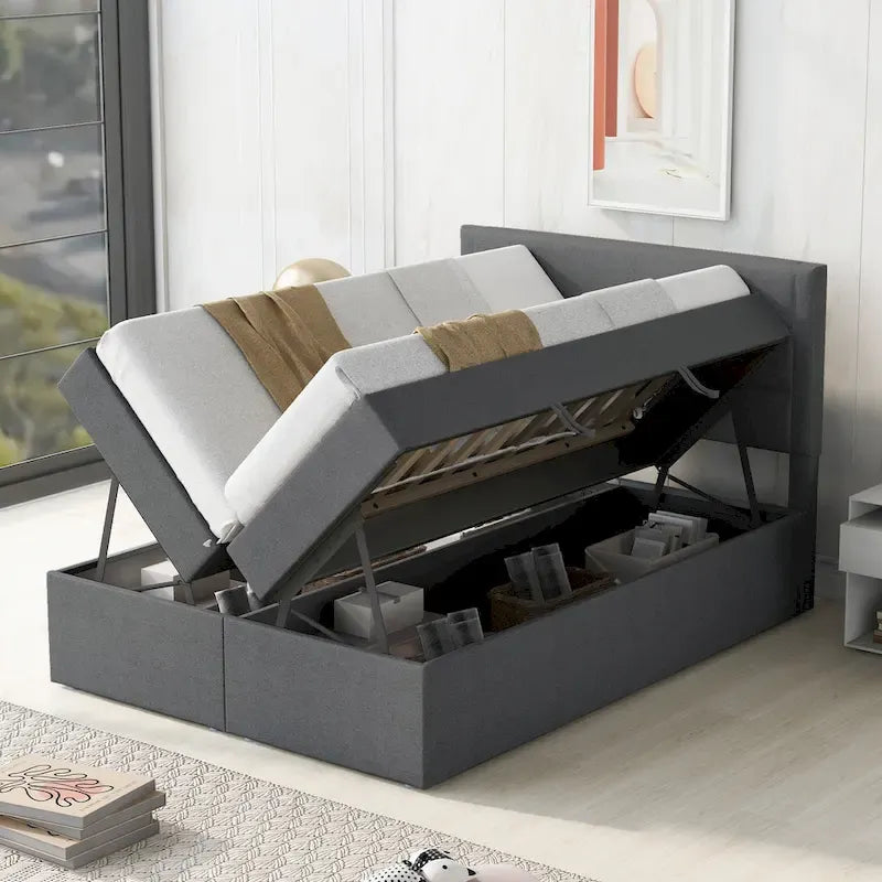 Full Size Upholstered Platform Bed with Storage Underneath