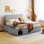Upholstered Platform Bed with 4 Drawers and Golden Edge