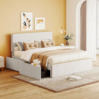Upholstered Platform Bed with 4 Drawers and Golden Edge