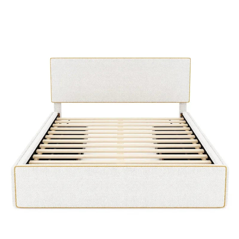 Upholstered Platform Bed with 4 Drawers and Golden Edge