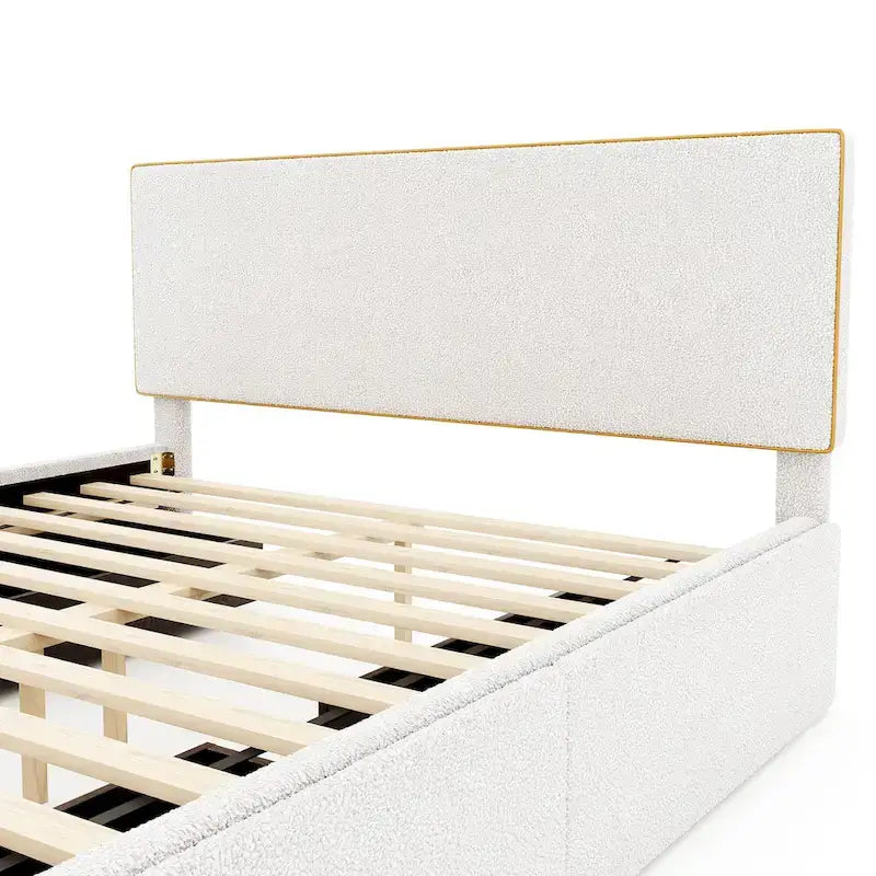 Upholstered Platform Bed with 4 Drawers and Golden Edge