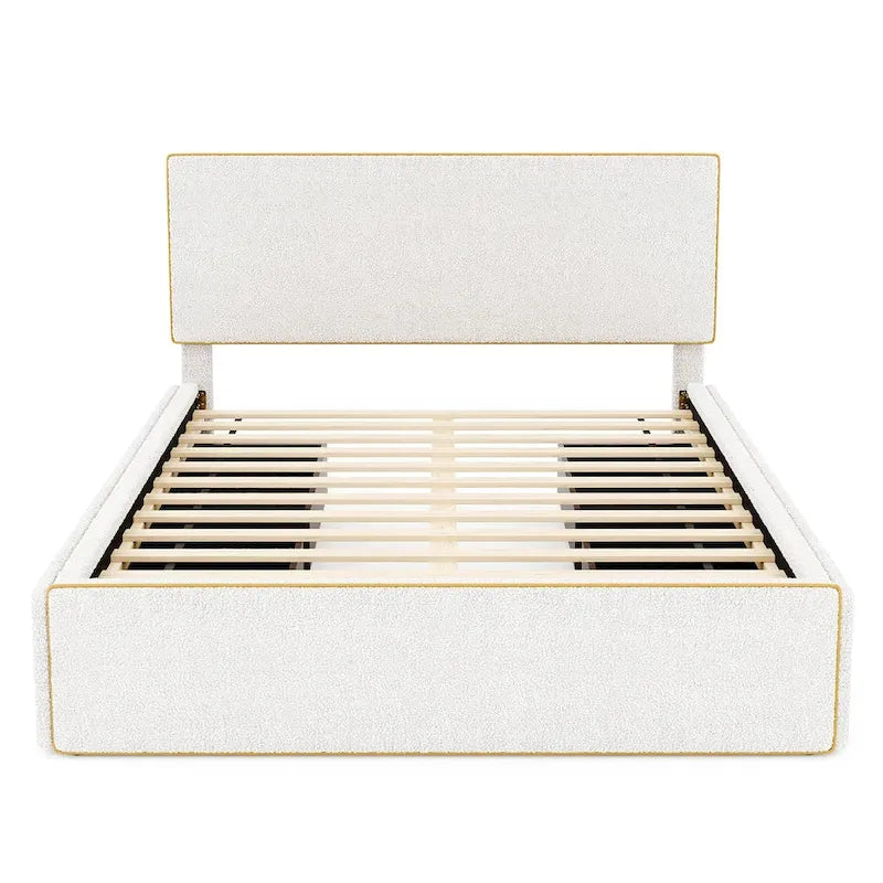 Upholstered Platform Bed with 4 Drawers and Golden Edge