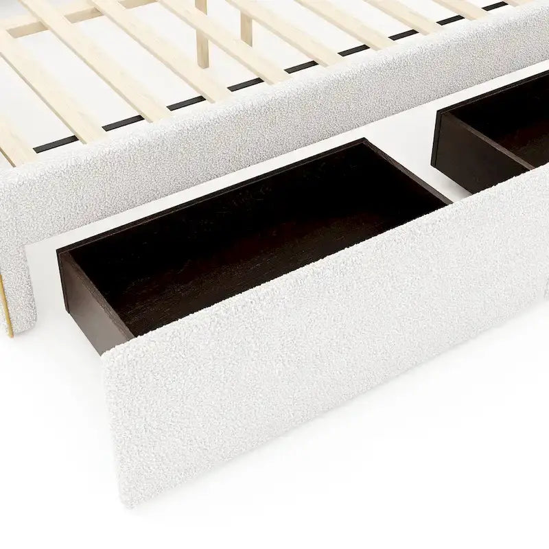 Upholstered Platform Bed with 4 Drawers and Golden Edge