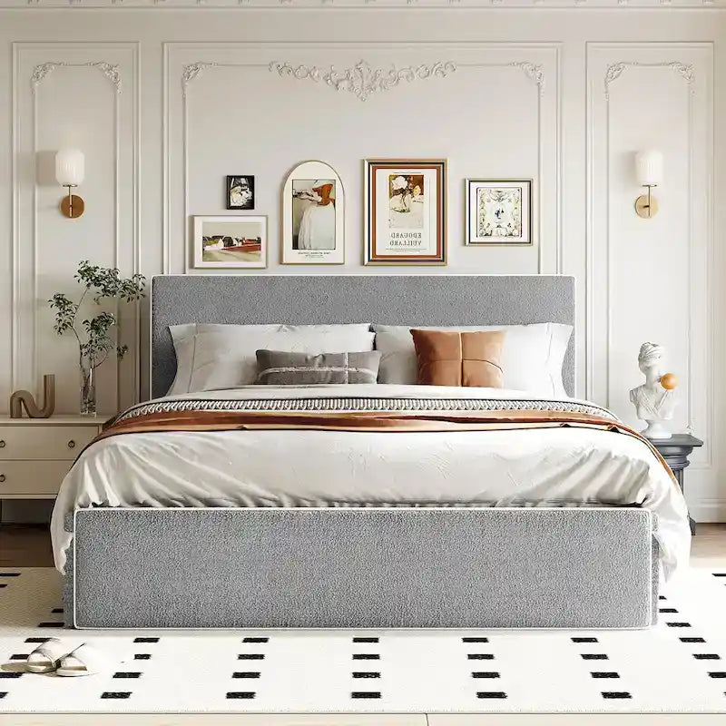 Upholstered Platform Bed with 4 Drawers and Golden Edge