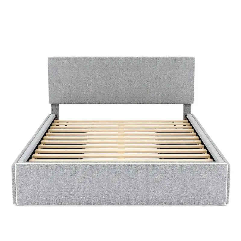 Upholstered Platform Bed with 4 Drawers and Golden Edge