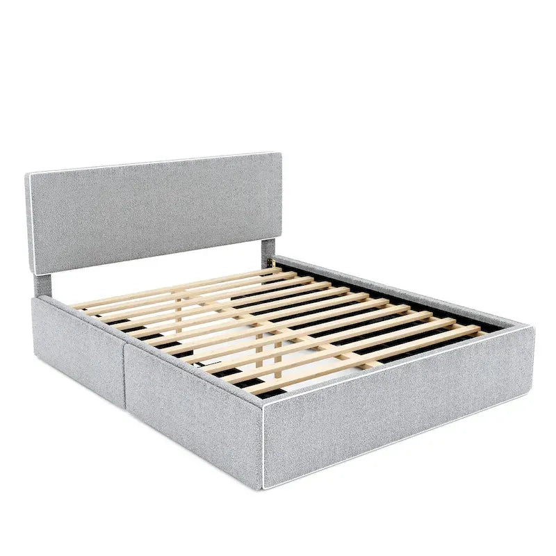 Upholstered Platform Bed with 4 Drawers and Golden Edge