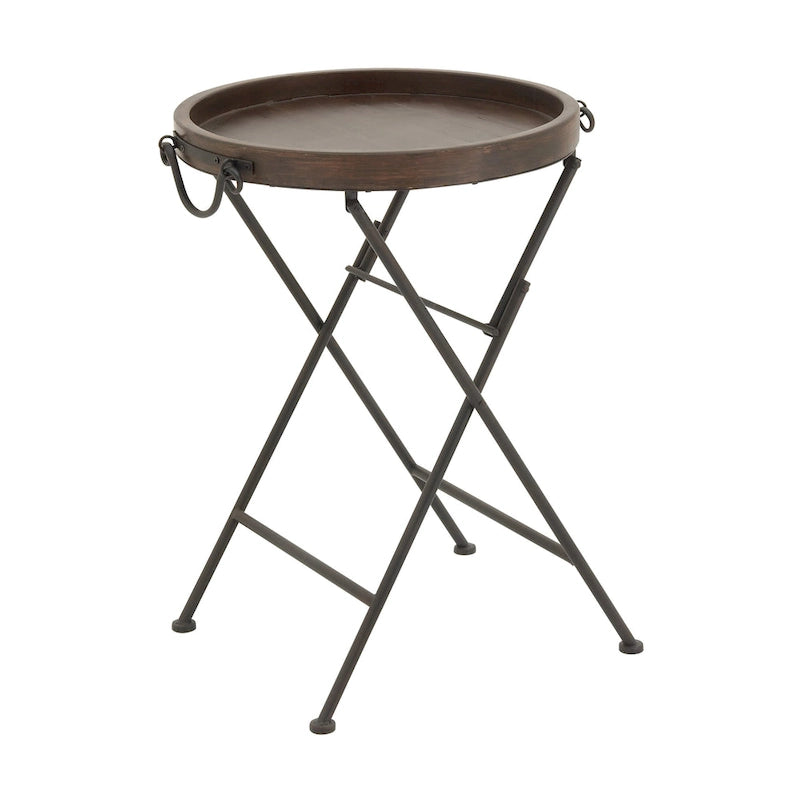 Metal Accent Table with Brown Wood Top - Black - Roche River Decor - 20 W x 20 L x 28 H