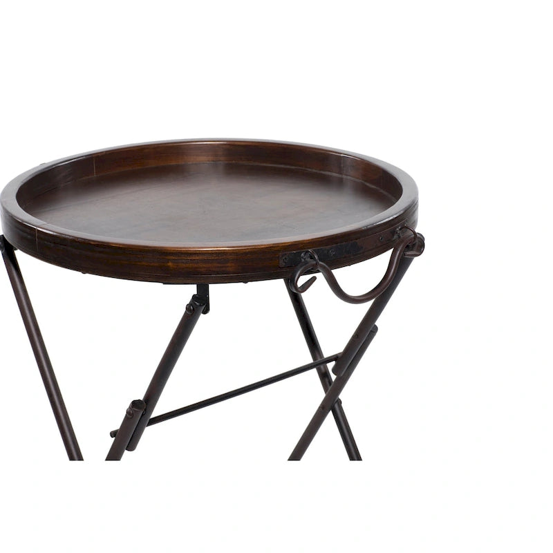 Metal Accent Table with Brown Wood Top - Black - Roche River Decor - 20 W x 20 L x 28 H
