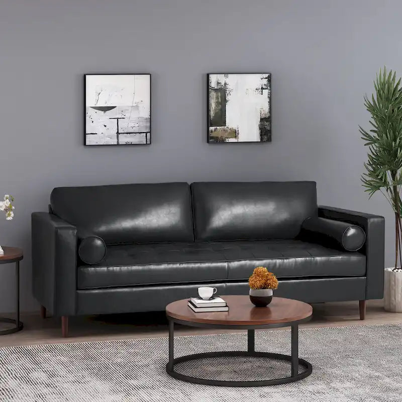 Malinta Contemporary Tufted 3 Seater Sofa by Christopher Knight Home - 82.25  L x 33.00  W x 33.00  H