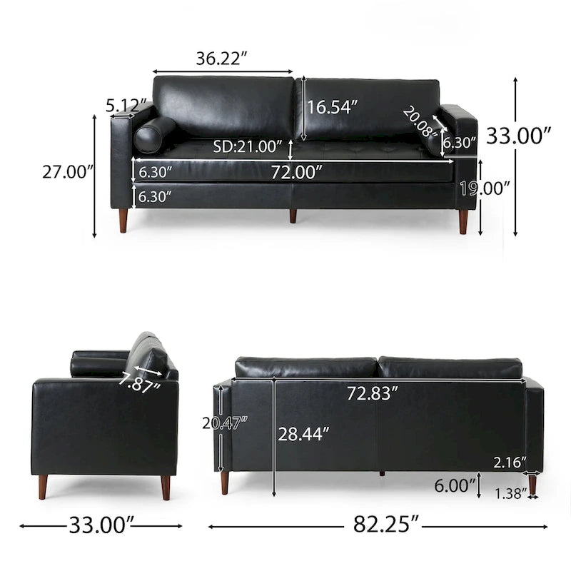 Malinta Contemporary Tufted 3 Seater Sofa by Christopher Knight Home - 82.25  L x 33.00  W x 33.00  H