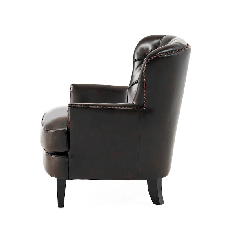 Tafton Oversized Brown Leather Tufted Club Chair by Christopher Knight Home