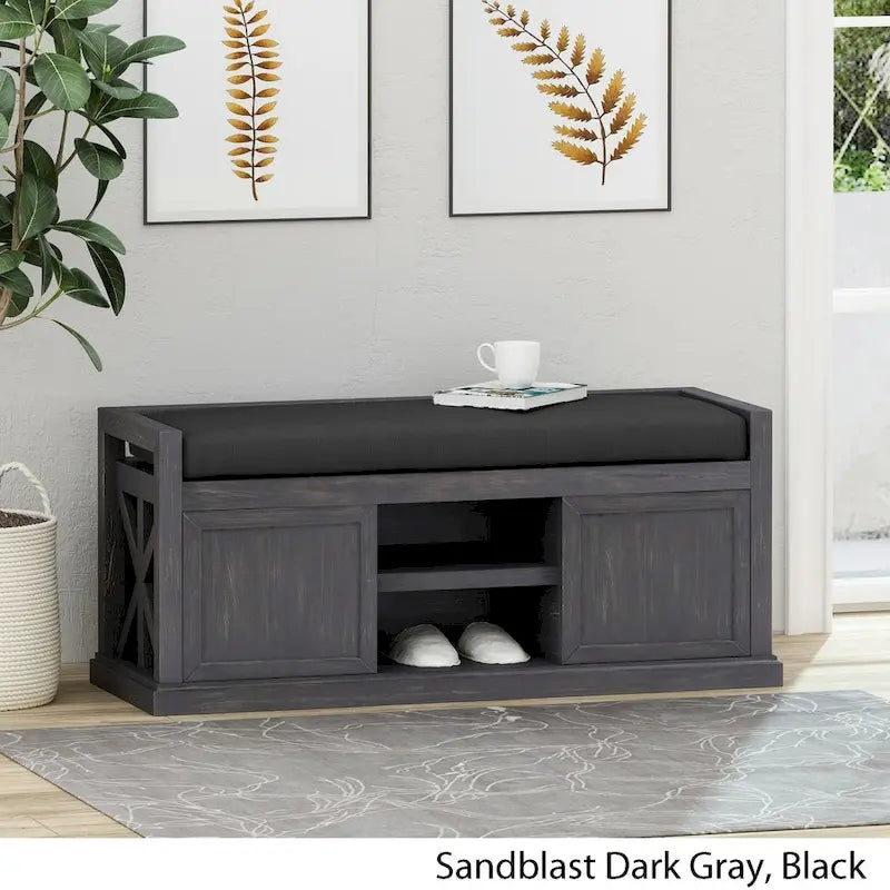 Cantebella Modern Acacia Wood Storage Bench with Cushion by Christopher Knight Home