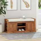 Cantebella Modern Acacia Wood Storage Bench with Cushion by Christopher Knight Home