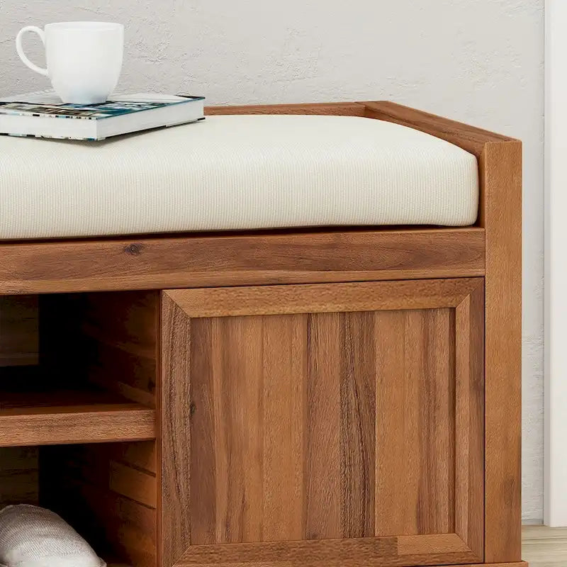 Cantebella Modern Acacia Wood Storage Bench with Cushion by Christopher Knight Home