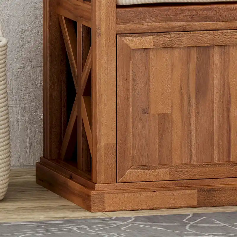 Cantebella Modern Acacia Wood Storage Bench with Cushion by Christopher Knight Home