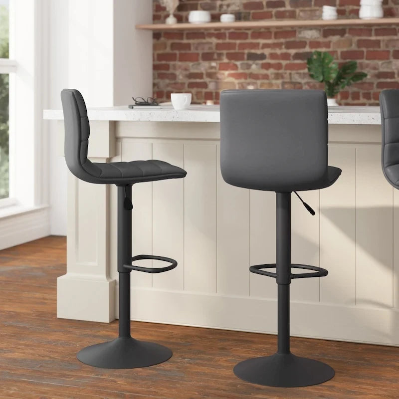 Modern Channel Stitched Adjustable Height Swivel Barstool with Footrest