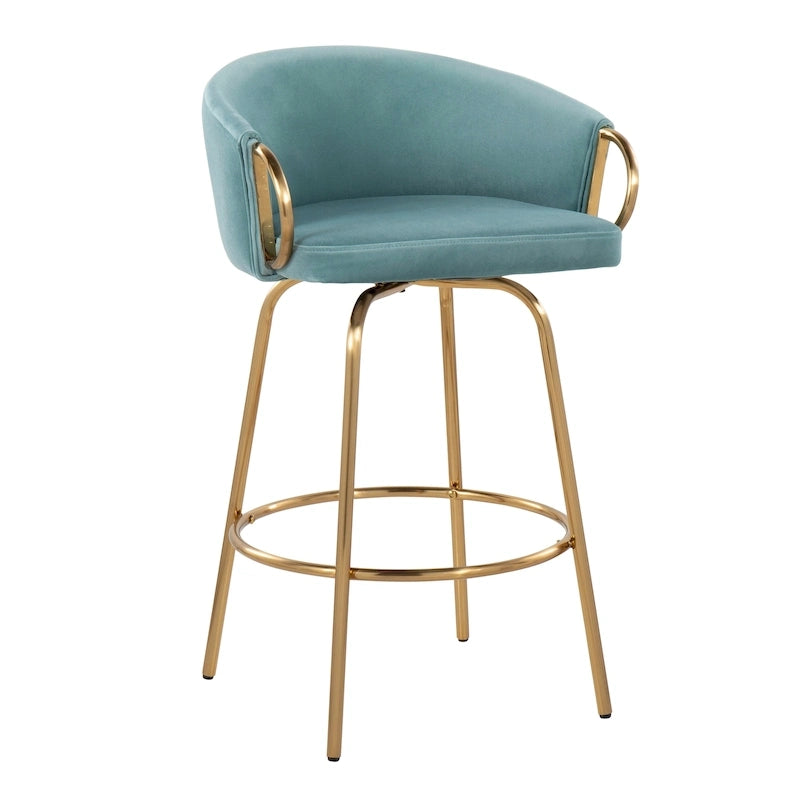 Silver Orchid Battista 26  Fixed-Height Gold Counter Stool with Round Gold Footrest (Set of 2)