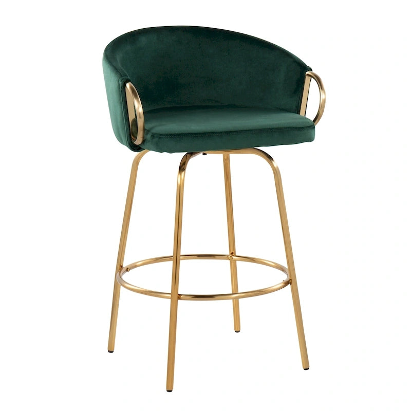 Silver Orchid Battista 26  Fixed-Height Gold Counter Stool with Round Gold Footrest (Set of 2)