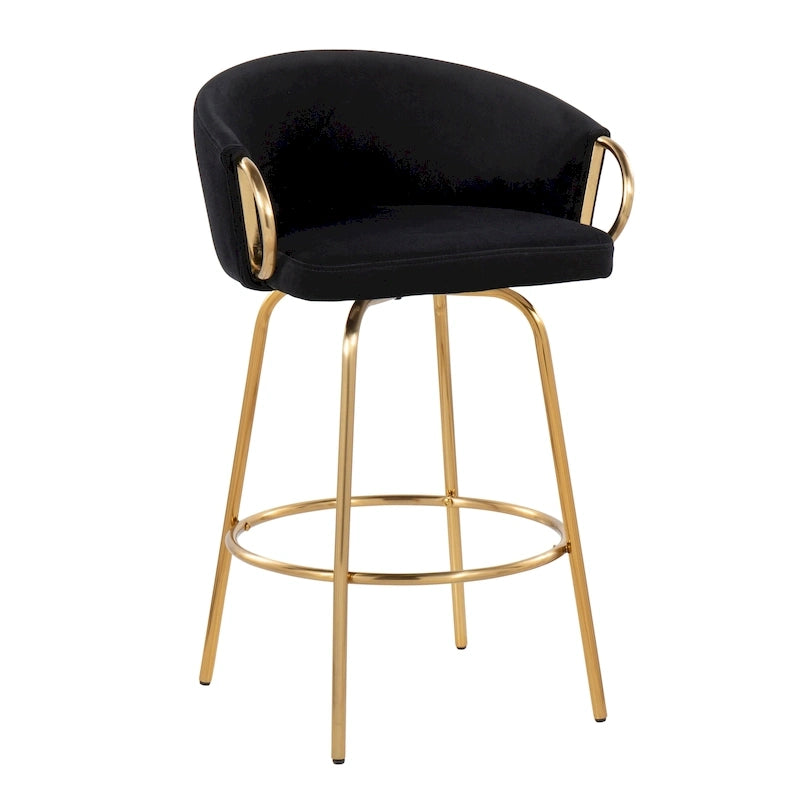 Silver Orchid Battista 26  Fixed-Height Gold Counter Stool with Round Gold Footrest (Set of 2)