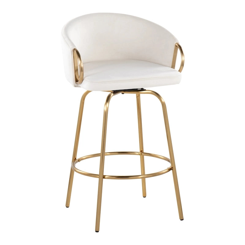 Silver Orchid Battista 26  Fixed-Height Gold Counter Stool with Round Gold Footrest (Set of 2)