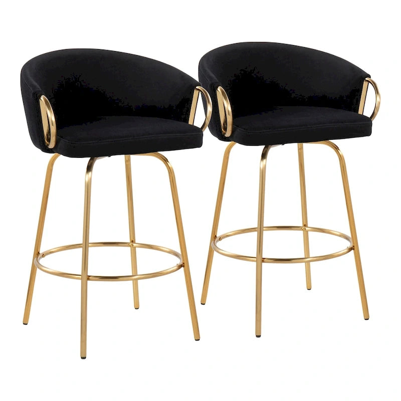 Silver Orchid Battista 26  Fixed-Height Gold Counter Stool with Round Gold Footrest (Set of 2)