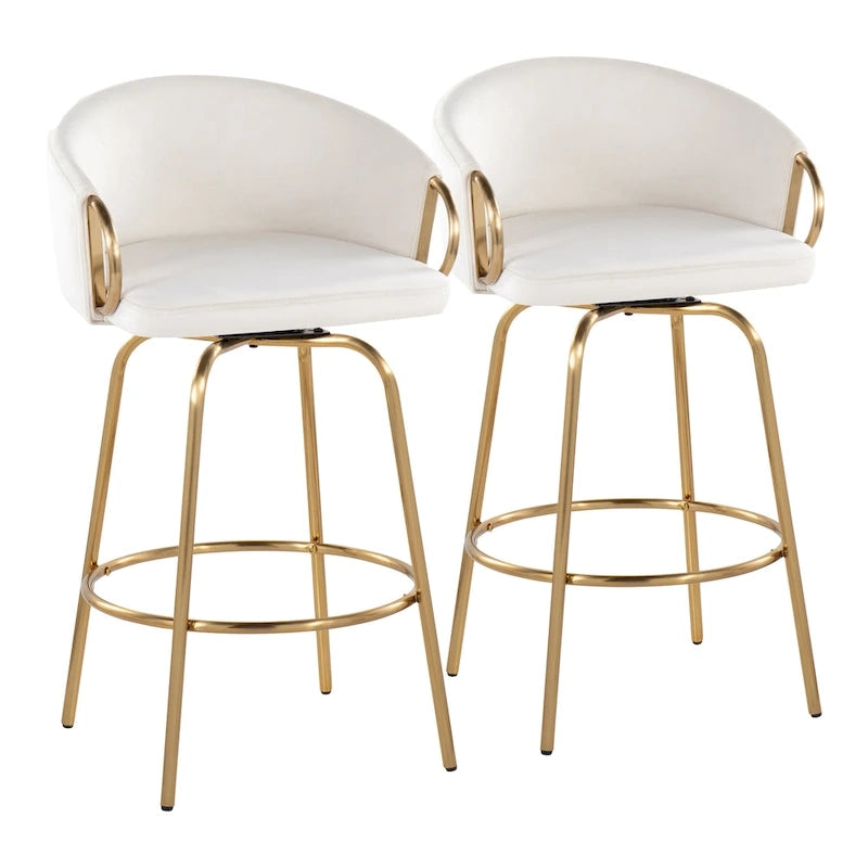 Silver Orchid Battista 26  Fixed-Height Gold Counter Stool with Round Gold Footrest (Set of 2)
