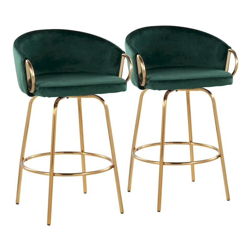 Silver Orchid Battista 26  Fixed-Height Gold Counter Stool with Round Gold Footrest (Set of 2)