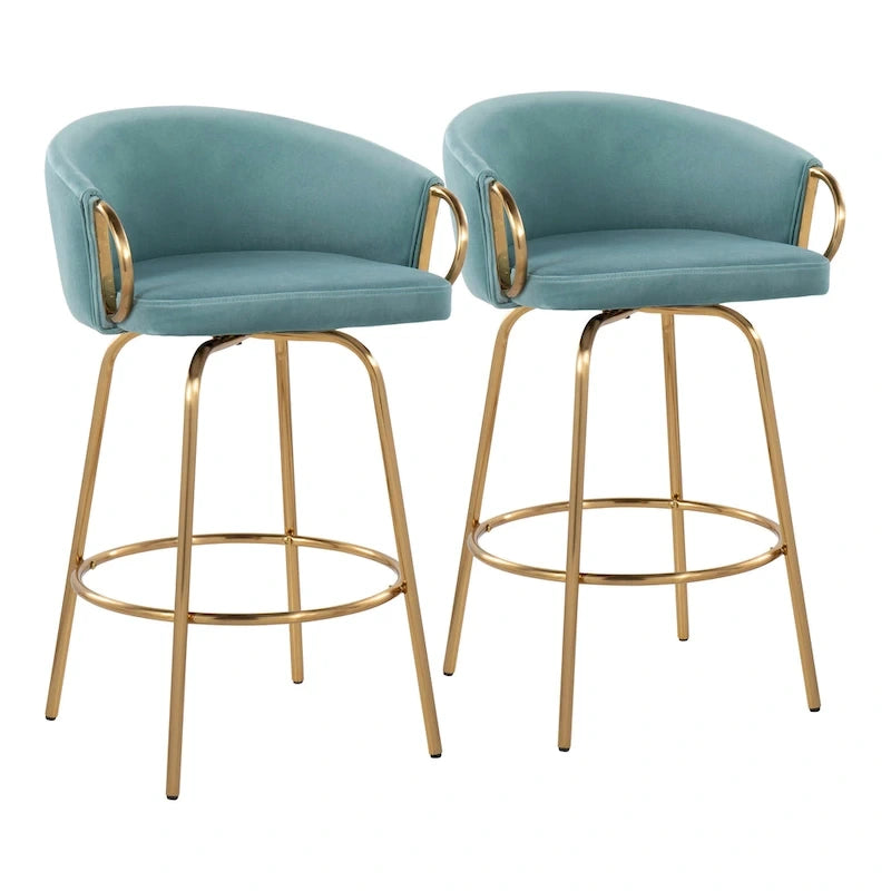 Silver Orchid Battista 26  Fixed-Height Gold Counter Stool with Round Gold Footrest (Set of 2)