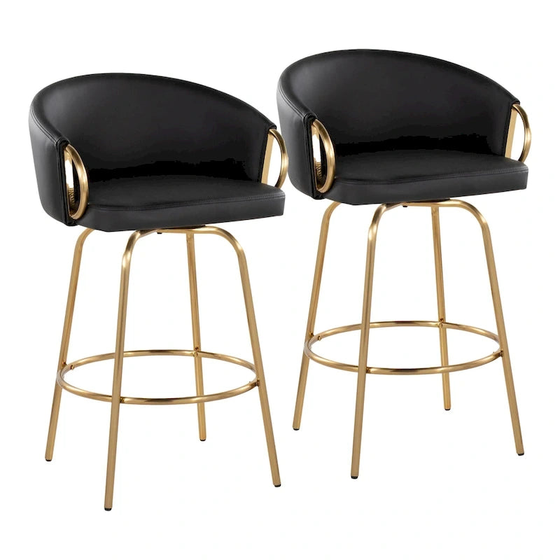 Silver Orchid Battista 26  Fixed-Height Gold Counter Stool with Round Gold Footrest (Set of 2)