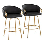 Silver Orchid Battista 26  Fixed-Height Gold Counter Stool with Round Gold Footrest (Set of 2)