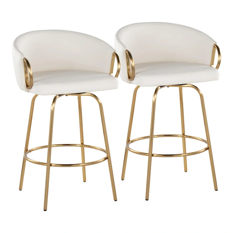 Silver Orchid Battista 26  Fixed-Height Gold Counter Stool with Round Gold Footrest (Set of 2)
