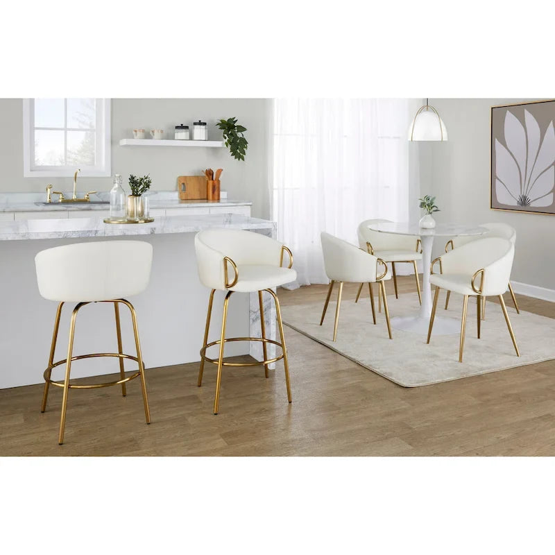Silver Orchid Battista 26  Fixed-Height Gold Counter Stool with Round Gold Footrest (Set of 2)