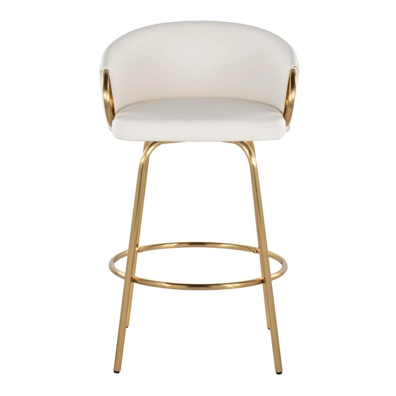 Silver Orchid Battista 26  Fixed-Height Gold Counter Stool with Round Gold Footrest (Set of 2)