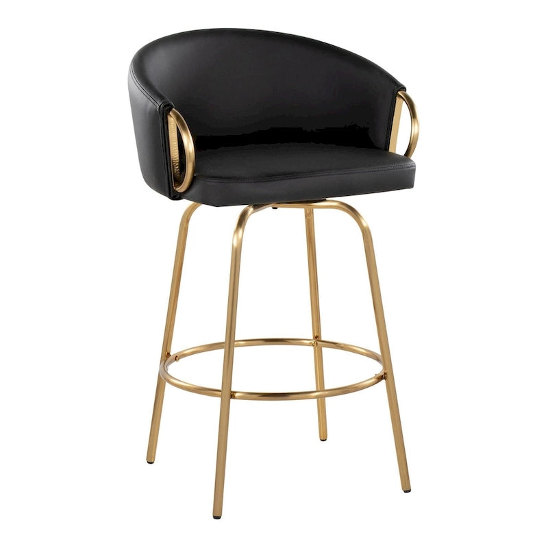 Silver Orchid Battista 26  Fixed-Height Gold Counter Stool with Round Gold Footrest (Set of 2)
