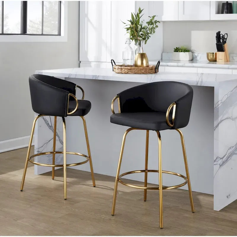 Silver Orchid Battista 26  Fixed-Height Gold Counter Stool with Round Gold Footrest (Set of 2)