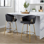 Silver Orchid Battista 26  Fixed-Height Gold Counter Stool with Round Gold Footrest (Set of 2)
