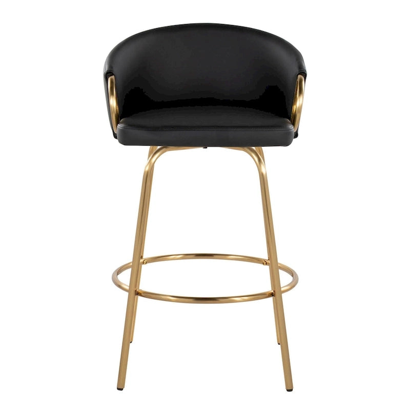 Silver Orchid Battista 26  Fixed-Height Gold Counter Stool with Round Gold Footrest (Set of 2)