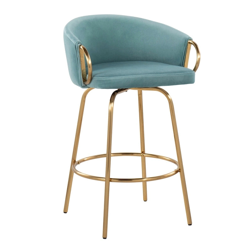 Silver Orchid Battista 26  Fixed-Height Gold Counter Stool with Round Gold Footrest (Set of 2)