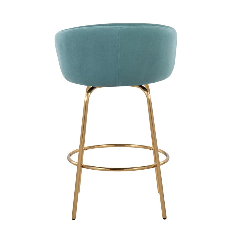 Silver Orchid Battista 26  Fixed-Height Gold Counter Stool with Round Gold Footrest (Set of 2)