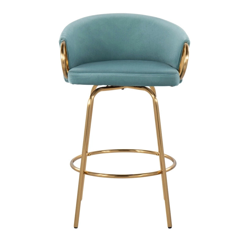 Silver Orchid Battista 26  Fixed-Height Gold Counter Stool with Round Gold Footrest (Set of 2)