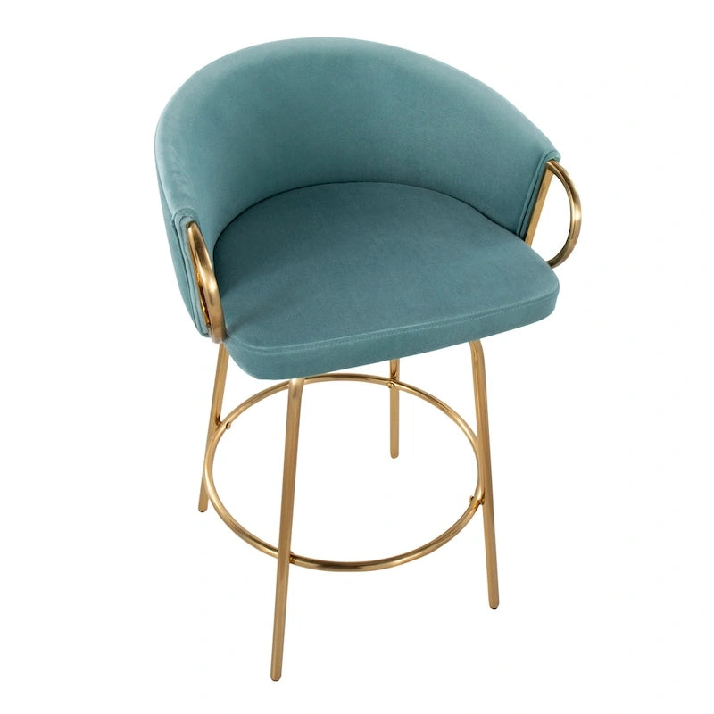 Silver Orchid Battista 26  Fixed-Height Gold Counter Stool with Round Gold Footrest (Set of 2)