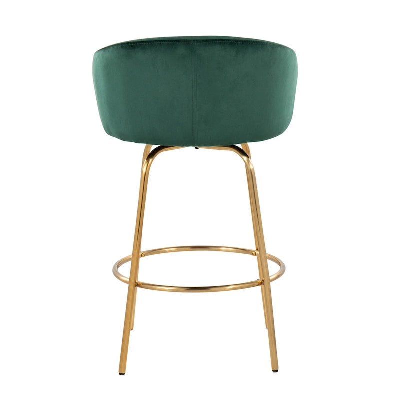 Silver Orchid Battista 26  Fixed-Height Gold Counter Stool with Round Gold Footrest (Set of 2)