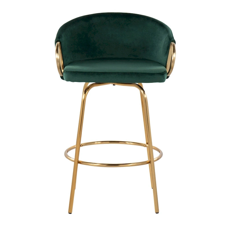 Silver Orchid Battista 26  Fixed-Height Gold Counter Stool with Round Gold Footrest (Set of 2)