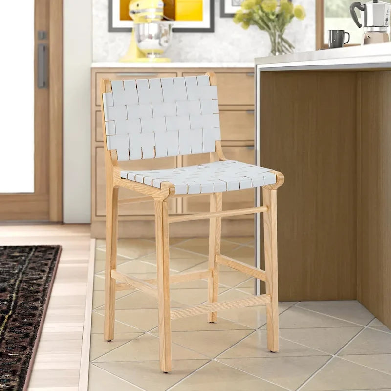 Fully Assembled Woven Leather Counter Height Bar Stools - 18.9W x 18.9D x 38.2H