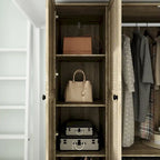 Natural Charm Wooden Armoire - Breathable Rattan Design Ample Storage